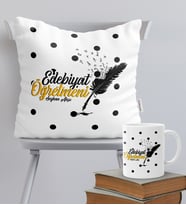 BK Gift Kişiye Özel Edebiyat Öğretmeni Temalı Yastık Kupa Seti - 2
