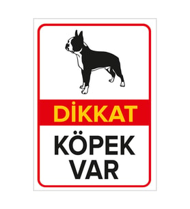 MIGNATIS - Dikkat Köpek Var Levhası Siyah Beyaz Boston Terrier - Sac Malzeme 50x70cm