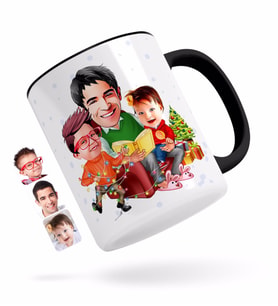 BK Gift Kişiye Özel Yeni Yıl Aile Karikatürlü Siyah Kupa Bardak-1