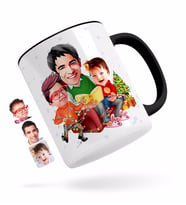 BK Gift Kişiye Özel Yeni Yıl Aile Karikatürlü Siyah Kupa Bardak-1