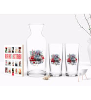 BK Gift Kişiye Özel Renkli Baskılı London Tasarımlı İkili Rakı Bardağı Karaf ve Cep Kitabı Hediye Seti-1 (Model 1)