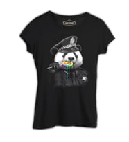 Police Panda Siyah Bayan Tshirt