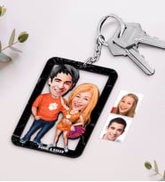 BK Gift Kişiye Özel İsimli Sevgililer Karikatürlü Ahşap Anahtarlık-54 (Beyaz)