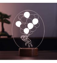 Balonlu Kız Figürlü Dekoratif Hediye Led Masa Lambası 7 Işık Rengi Ahşap Taban