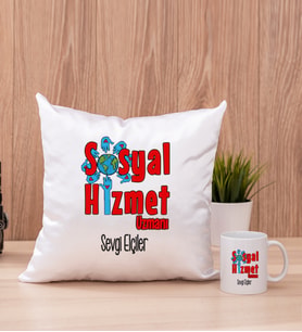 Sosyal Hizmet Uzmanı Kare Yastık ve Beyaz Kupa Bardak