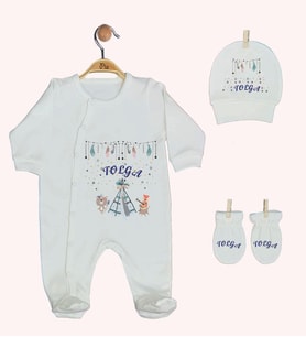 Pia Baby GL 1942-01 İsme Özel Üçlü Tulum Set