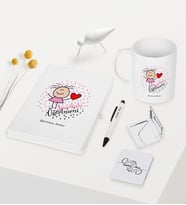 BK Gift Kişiye Özel Anaokulu Öğretmeni Temalı Beyaz Defter Kalem Kupa Ayna Seti - 5