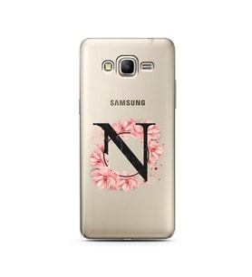 Pembe Çiçekli Harf Tasarım Süper Şeffaf Silikon Telefon Kılıfı Samsung Grand Pri