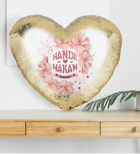 BK Gift Kişiye Özel Sevgililer Günü Altın Yaldız Sihirli Kalp Yastık  8