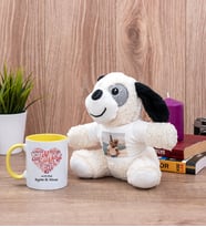 Love Tasarım Hediyelik Sarı Kupa Bardak ve Peluş Köpek