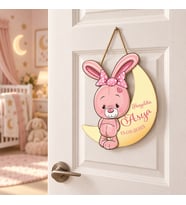 Gifties Utangaç Pembe Tavşan Temalı Kişiye Özel Kapı Süsü