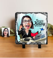 BK Gift Kişiye Özel Bayan Ceo Karikatürlü Dekoratif Doğal Taş  1