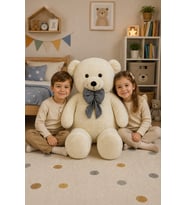 125 cm Papyonlu Şaşkın Pelüş Ayıcık (Krem)