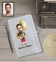 Kişiye Özel Korno Karikatürlü Gri Defter Kalem Hediye Seti  Bay-1