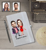 Kişiye Özel Sevgili Karikatürlü Gri Defter Kalem Hediye Seti  Model 6