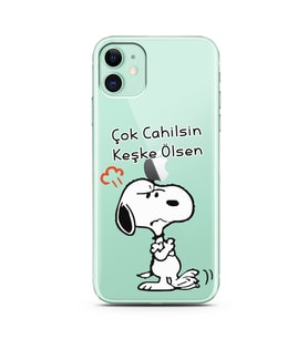 Snoopy Tasarımlı Süper Şeffaf Silikon Telefon Kılıfı İphone 11