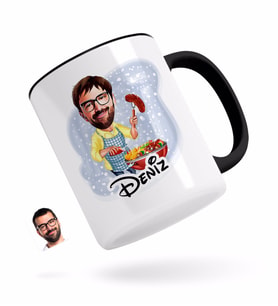 BK Gift Kişiye Özel Erkek Mangalcı Karikatürlü Siyah Kupa Bardak-1