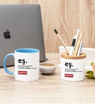 Eş Kelime Anlamı Mavi Kupa Bardak Ve Kalemlik Hediye Seti