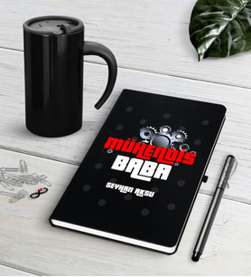 BK Gift Kişiye Özel Mühendis Baba Siyah Defter Kalem Termos Mug Seti-1 (Model 1)