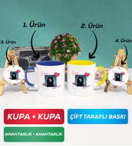 İkili Lacivert Sarı Sevgiliye Sevgililer Günü Hediyesi 7 Kupa Bardak Anahtarlık