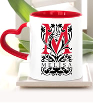 BK Gift Kişiye Özel M Harfi Kırmızı Kalpli Kupa Bardak Model 2