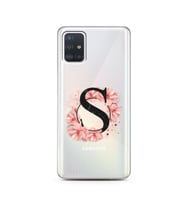 Pembe Çiçekli Harf Tasarım Süper Şeffaf Silikon Telefon Kılıfı Samsung A51 S-Har