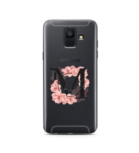 Pembe Çiçekli Harf Tasarım Süper Şeffaf Silikon Telefon Kılıfı Samsung A6 (2018)