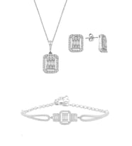 Söğütlü Silver Gümüş rodyumlu baget taşlı  kolye küpe ve bilezik  gümüş set