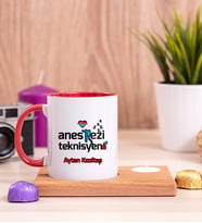 Anestezi Teknisyeni Ahşap Altlıklı Mumlu Kırmızı Kupa Bardak