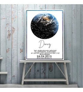 Kişiye Özel Doğum Günü Yıldız Haritası Dünya Tasarım Poster