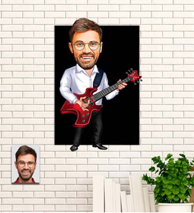 Kişiye Özel Gitarist Hediye Karikatürlü Uv Baskılı Ahşap Tablo
