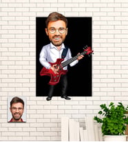 Kişiye Özel Gitarist Hediye Karikatürlü Uv Baskılı Ahşap Tablo