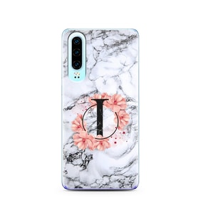 Mermer Çiçekli Harf Tasarım Süper Şeffaf Silikon Telefon Kılıfı Huawei P30  I-Ha