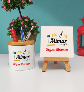 Mimar Hediye Kişiye Özel Mimar Kalemlik ve Dekoratif Taş Baskı Seti