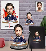 Kişiye Özel Spiker Karikatürlü 5 li Hediye Seti Bay-1