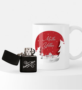 BK Gift Kişiye Özel Yılbaşı Mutlu Yıllar Temalı Çakmak ve Kupa Seti - 1