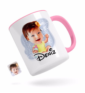 BK Gift Kişiye Özel Bebek Karikatürlü Pembe Kupa Bardak-1