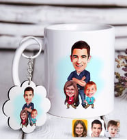 BK Gift Kişiye Özel Baba Kız Oğul Karikatürlü Beyaz Kupa ve Anahtarlık Hediye Seti-1 (Model 1)
