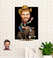 Kişiye Özel Rodeo Temalı Karikatür Ahşap Tablo