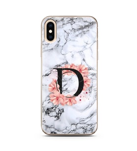 Beyaz Mermer Çiçekli Harf Tasarım Süper Şeffaf Silikon Telefon Kılıfı İphone X D