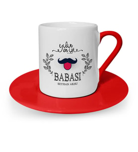 BK Gift Kişiye Özel Yılın En İyi Babası Kırmızı Türk Kahvesi Fincanı  2