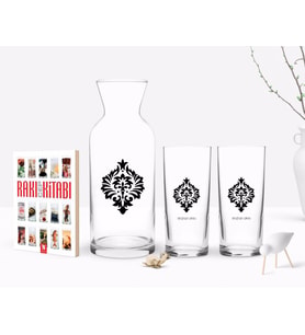 BK Gift Kişiye Özel Renkli Baskılı İsimli İkili Rakı Bardağı Karaf ve Cep Kitabı Hediye Seti-123 (Model 1)