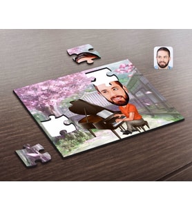 BK Gift Kişiye Özel Erkek Piyanist Karikatürlü Ahşap Puzzle-1
