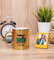 Tarih Öğretmeni Gold Kupa Bardak ve Sarı Mini Fotoğraf Çerçevesi