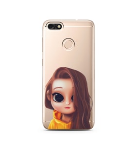 Kahve Saçlı Kız Tasarımlı Süper Şeffaf Silikon Telefon Kılıfı Huawei P9 Lite (20