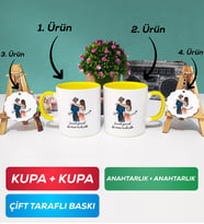 İkili Sarı Sevgiliye Hediye Bir Ömür Sevgililer Günü Hediyesi Kupa Bardak Anahtarlık Hediye Seti