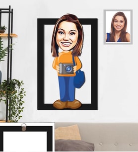 Kişiye Özel Fotoğrafçı Karikatürlü 3D Ahşap Tablo 30x47 Bayan-1