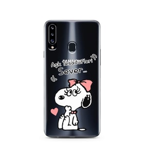 Snoopy Tasarımlı Süper Şeffaf Silikon Telefon Kılıfı Samsung A20s