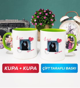 İkili Sevgiliye Sevgililer Günü Hediyesi 7 Kupa Bardak Yeşil
