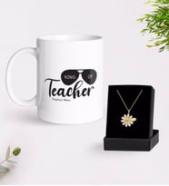 BK Gift Kişiye Özel Öğretmenin Kralı Kupa Ve Papatya Kolye Hediye Seti-1 (Model 1)